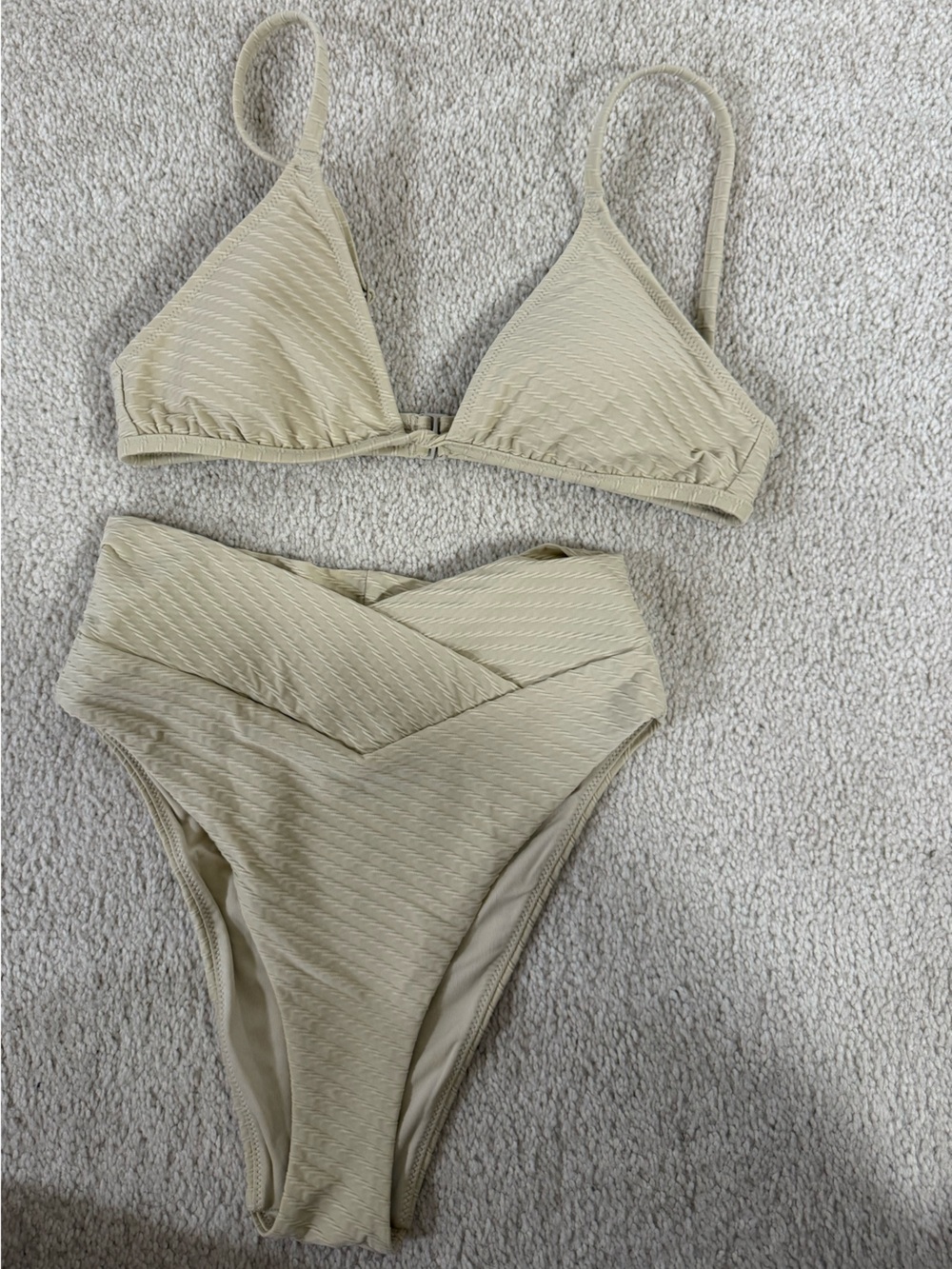 Aerie Textured V‑Front High Waist Bikini Set - Beige